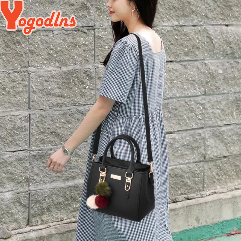 Yogodlns women beading pendant handbag ladies embossed shoulder bag ladies Messenger bag hairball bags high quality bag_6