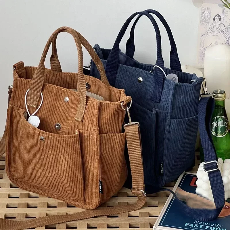 Large Corduroy Women's Shoulder Bag Canvas Ladies Tote Bag Fashion Handbag Messenger Bags Student Crossbody Shopper Bag Casual_1