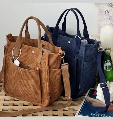 Large Corduroy Women's Shoulder Bag Canvas Ladies Tote Bag Fashion Handbag Messenger Bags Student Crossbody Shopper Bag Casual