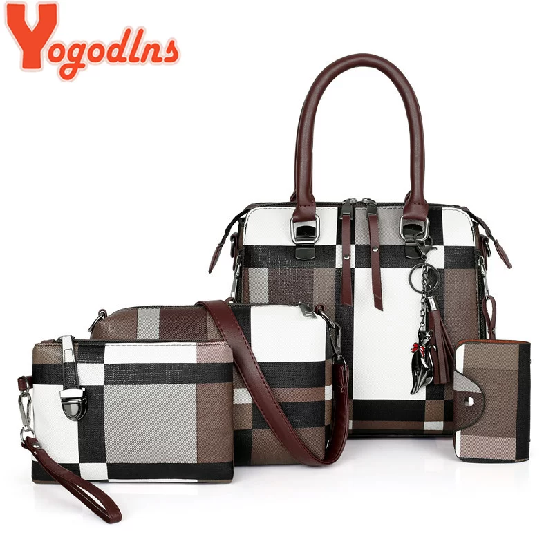 Luxury Handbags plaid Women Bags Designer New tassel Purses and Handbags Set 4 Pieces Bags Female Feminina travel tote_4