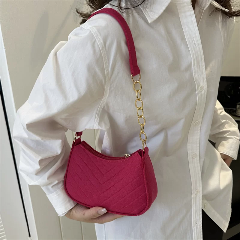 Mini Shoulder Bags for Women Fashion Felt Women's Bag Design Advanced Underarm Handbags Beautiful Purses Crescent SaddleBag 2024_3