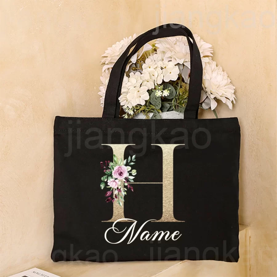 Personalized Initial with Name Tote Bag Women Canvas Shoulder Bags Monogram Shopping Bag Handbags Birthday Wedding Gifts for Her_13