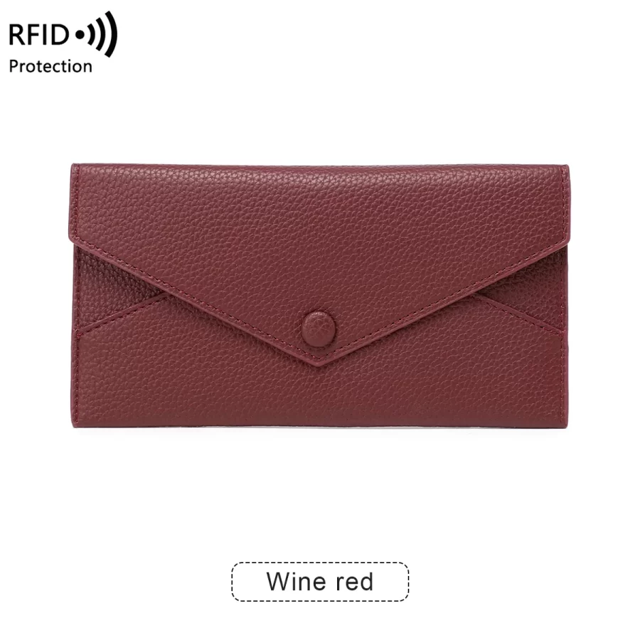 RFID Anti-Theft Purse for Women, Lychee Print, Soft Leather, Envelope Long Wallet, Ultra-thin, Portable, Simple Hand Bag_7