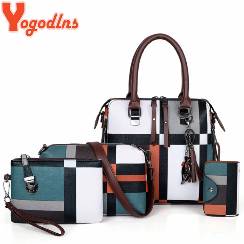 Luxury Handbags plaid Women Bags Designer New tassel Purses and Handbags Set 4 Pieces Bags Female Feminina travel tote_3