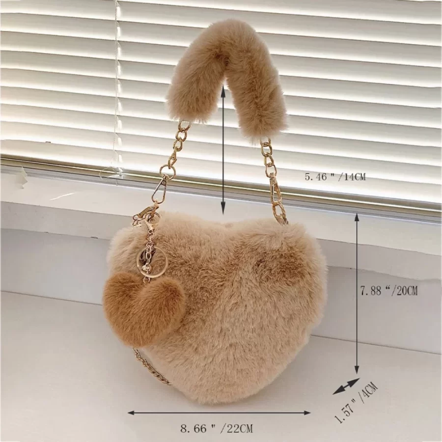 Faux Fur Heart-shaped Women Small Handbags Fluffy Plush Ladies Chain Shoulder Bag Fashion Female Furry Daily Clutch Purse_2