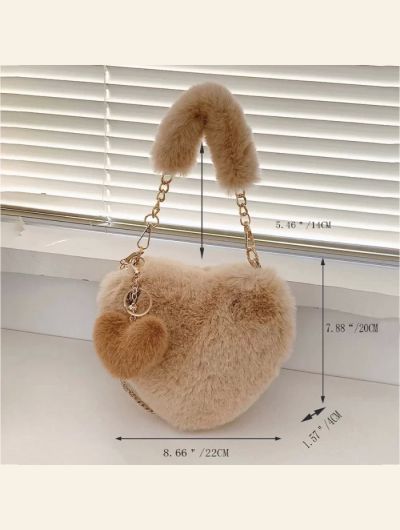 Faux Fur Heart-shaped Women Small Handbags Fluffy Plush Ladies Chain Shoulder Bag Fashion Female Furry Daily Clutch Purse