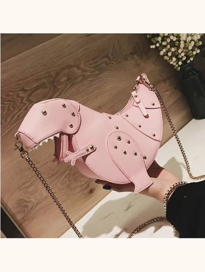 Trend Fashion 3D Dinosaur Design Rivets Pu Leather Girl's Chain Purse Shoulder Bag Tote Ladies Crossbody Mini Messenger Bag Flap