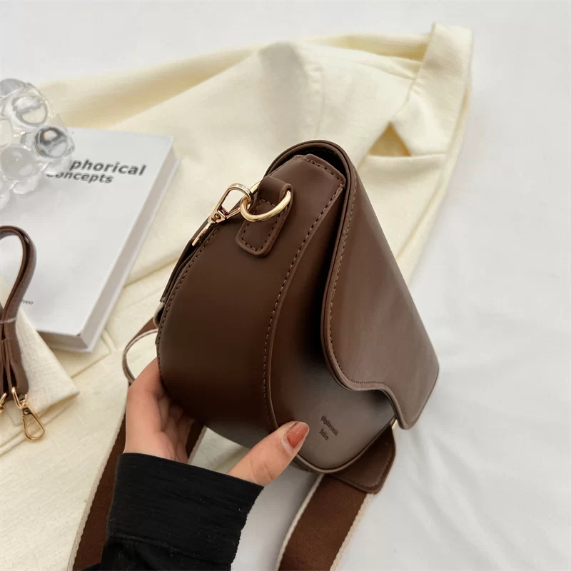 Women Vintage Solid Color Flap Small Saddle Shoulder Underarm Bag Fashion PU Leather Wide Strap Crossbody Bag_4