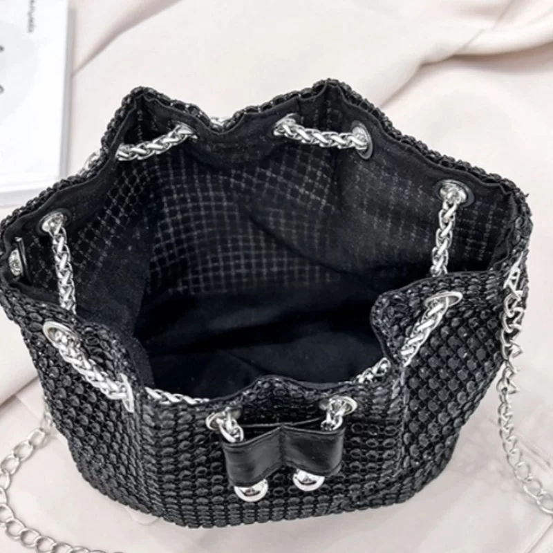 New Bag Women's New Trendy Bag Texture Net Red Diamond Shoulder Bag Fashion Chain Crossbody Bucket Bag_5