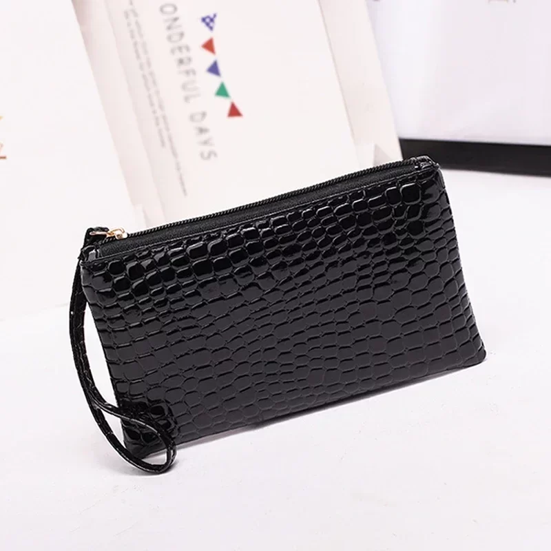 New Women Crocodile Pattern PU Long Wallet Litchi Grain Coin Purse Female Bag Wrist Bags Zipper Phone Pocket Credit Card Holder_3