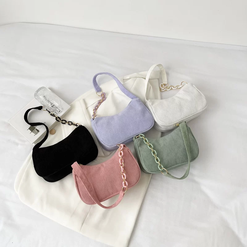 Korean Fashion Vintage Handbags Women Summer Corduroy Underarm Bag Zipper Shoulder Small Bags Female Soft Casual Clutch Handbag_1