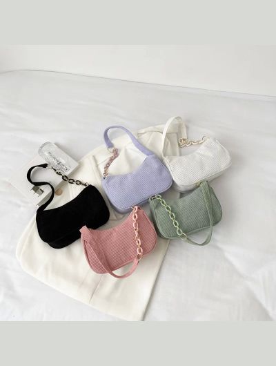 Korean Fashion Vintage Handbags Women Summer Corduroy Underarm Bag Zipper Shoulder Small Bags Female Soft Casual Clutch Handbag