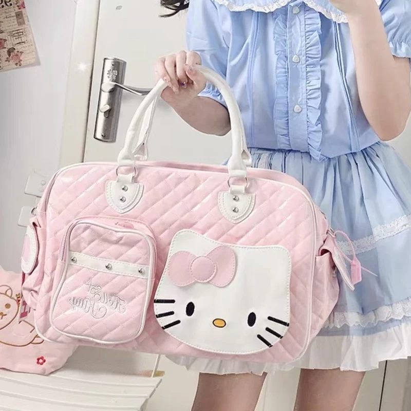 Sanrio Hello Kitty Large Capacity Crossbody Bag Pink Shoulder Bags For Women Y2k Sweet Girl PU Leather Handbag_5