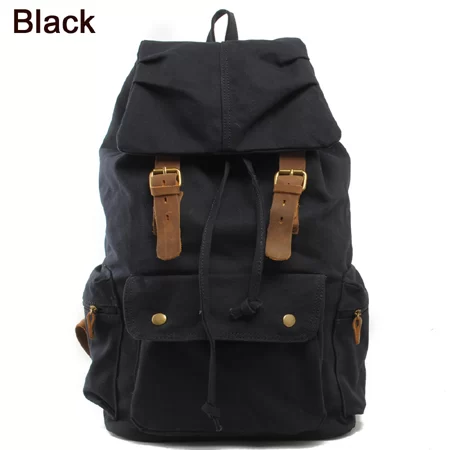 Fashion Vintage Leather military Canvas Backpack Men School Bag drawstring backpack Women Bagpack male Rucksack Teenager mochila_10