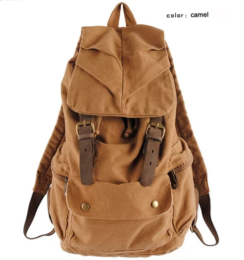 Fashion Vintage Leather military Canvas Backpack Men School Bag drawstring backpack Women Bagpack male Rucksack Teenager mochila_9