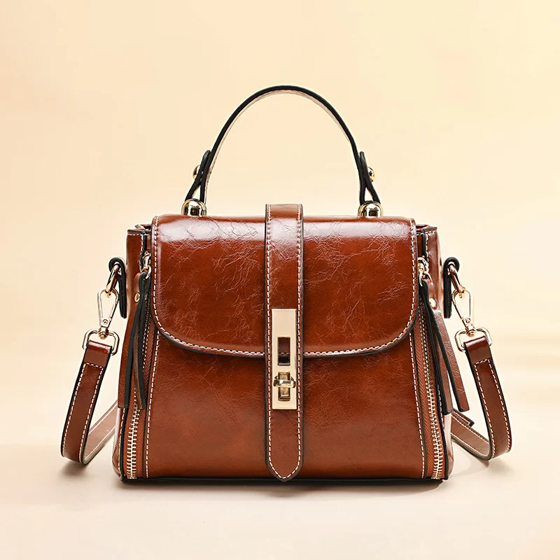 Genuine Leather Women bag Luxury Handbags Double Zipper Ladies Shoulder Bags Lock decoration Real Cowhide Handbag Bolso de mano_5