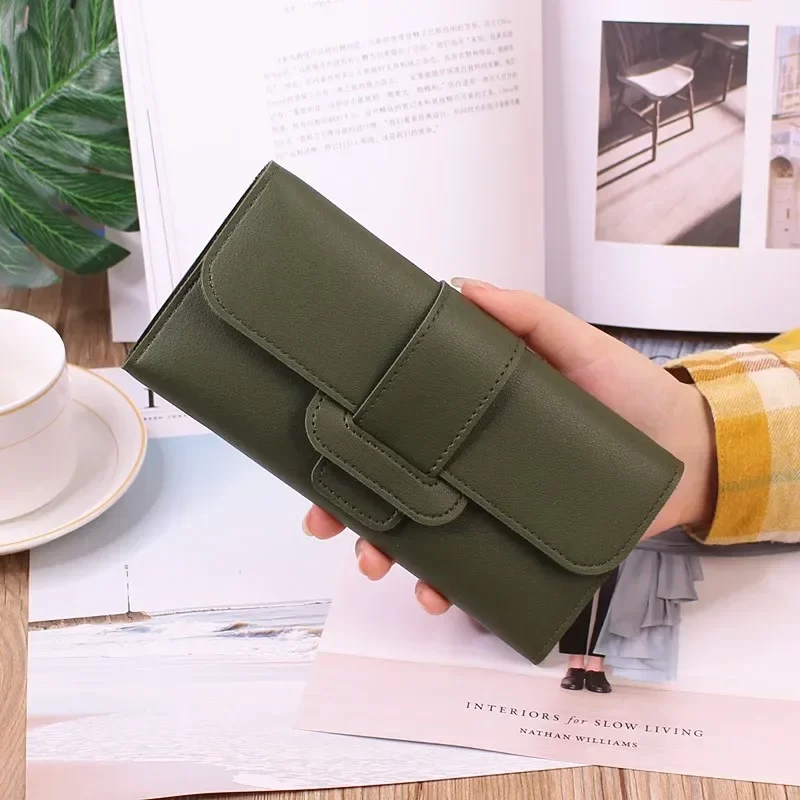 2024 PU Leather Women Wallets Luxury Long Hasp Fold-over Pattern Coin Purses Female Brand Solid Colors New Thin Clutch Phone Bag_10