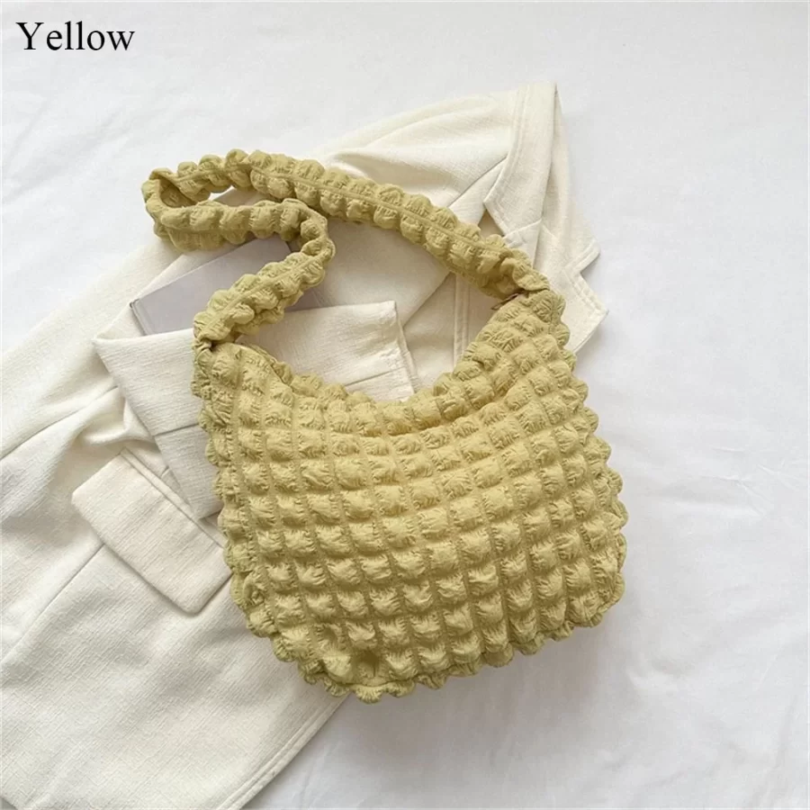 Women Plaid Quilted Large Capacity Tote Bag Crossbody Bag Solid Color Shoulder Bag Cute Pleated Bubbles Embroidered Satchel Bags_10