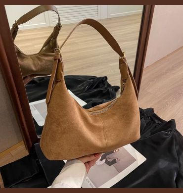 Vintage Handbag Purse for Women Suede Shoulder Bag Causal Crossbody Bags Female Luxury Designer Clutch Ladies Crescent Hobo Bag