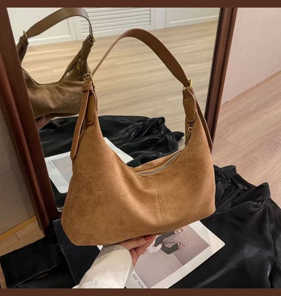 Vintage Handbag Purse for Women Suede Shoulder Bag Causal Crossbody Bags Female Luxury Designer Clutch Ladies Crescent Hobo Bag 1