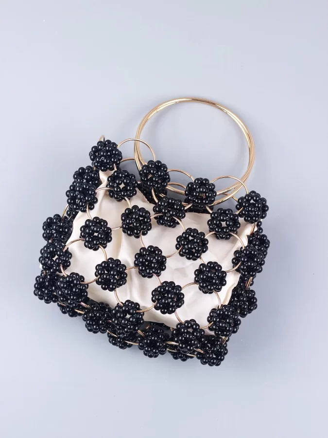 New Black Ball Bag Beaded Handheld Dinner Bag High Quality Women's Hollow Out Bag Fashion Versatile Handheld_2