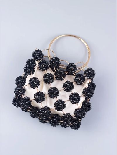 New Black Ball Bag Beaded Handheld Dinner Bag High Quality Women's Hollow Out Bag Fashion Versatile Handheld