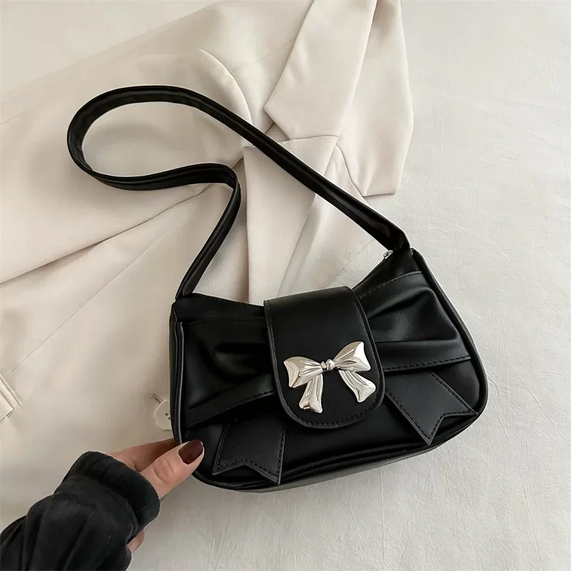 Trendy Bow Shoulder Bag Handbag Casual Underarm Bag Daily Commuting Bags PU Leather Lady Banquet Bag Business Women's Bags_7