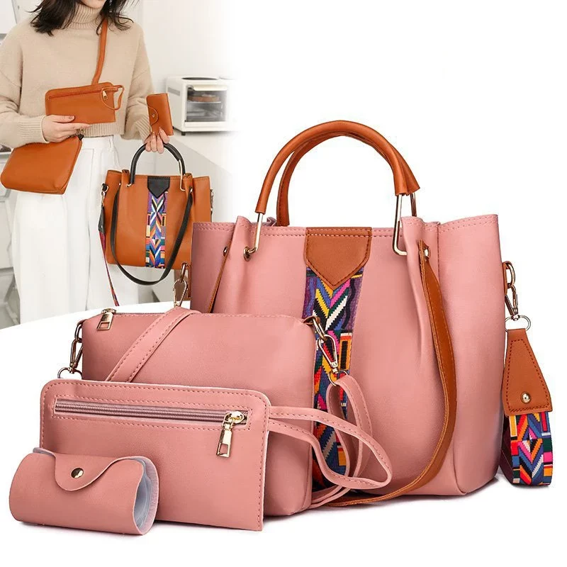 Women's Bag Luxury Handbag Large Capacity Tote 4 Pcs Ladies Bag Fashion Shoulder Bag Wallet Card Bag_1