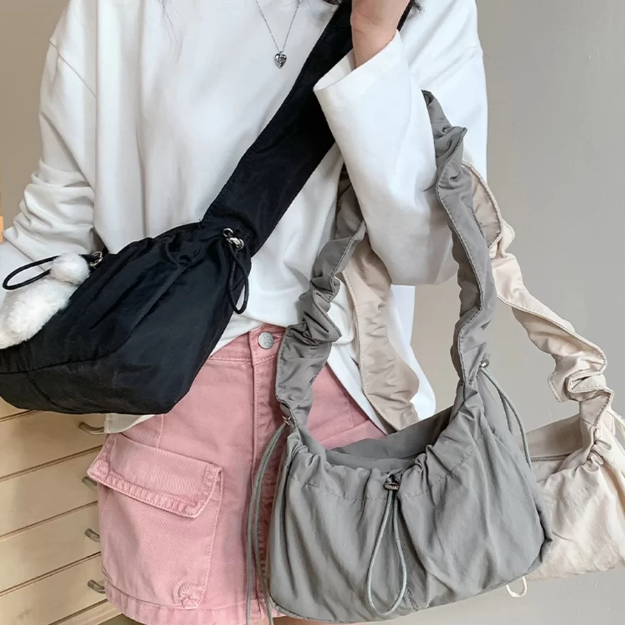 Vintage Wrinkled Shoulder Bag for Women Simple Versatile Commuting Fashion Brand Designer High Quality Drawstring Underarm Bag_2