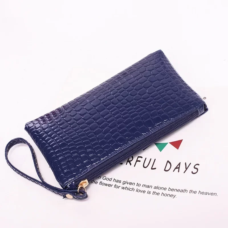 New Women Crocodile Pattern PU Long Wallet Litchi Grain Coin Purse Female Bag Wrist Bags Zipper Phone Pocket Credit Card Holder_14