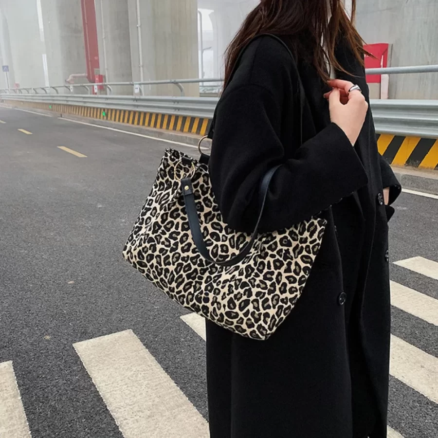 New Fashion Tote Bags Shopping and Travel  Canvas Bags New Women Popular Handbags Large Capacity Leopard Shoulder Bags Сумка_3