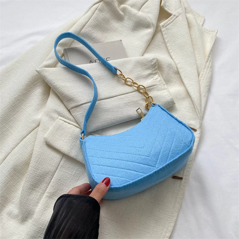 Mini Shoulder Bags for Women Fashion Felt Women's Bag Design Advanced Underarm Handbags Beautiful Purses Crescent SaddleBag 2024_11