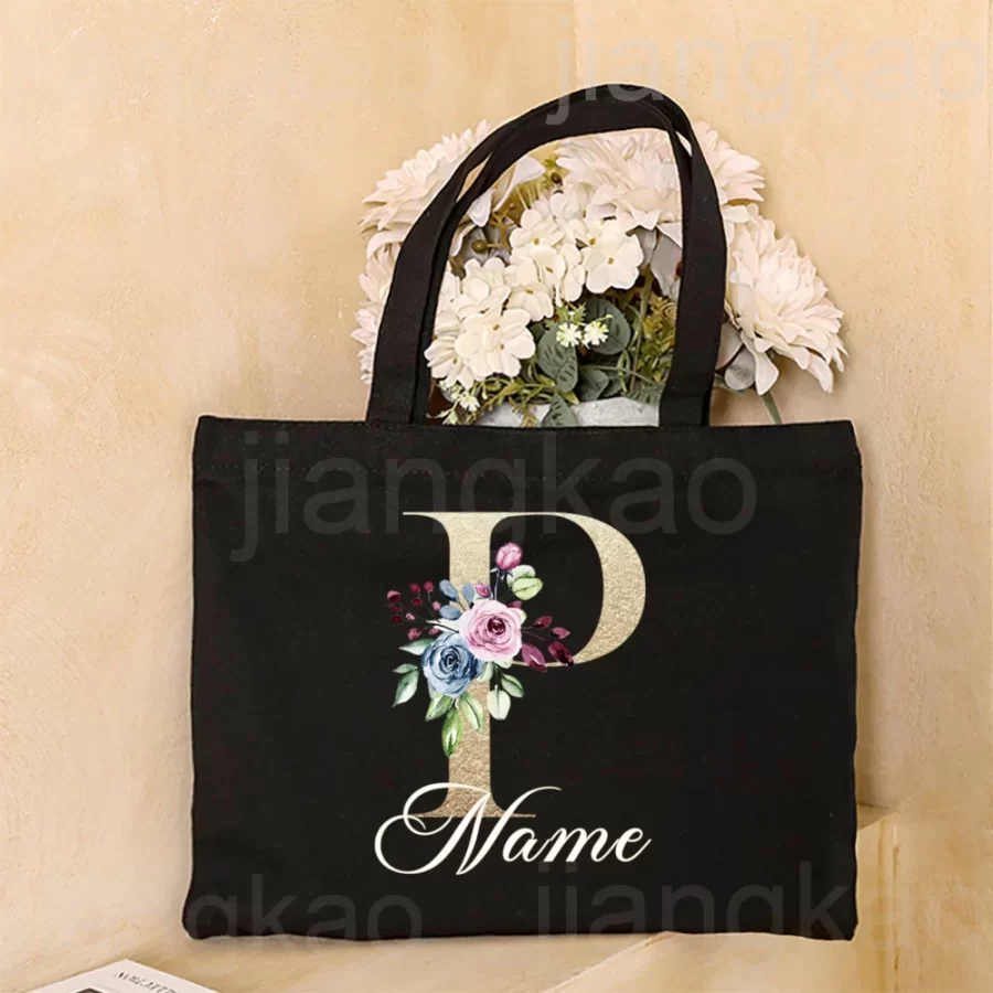 Personalized Initial with Name Tote Bag Women Canvas Shoulder Bags Monogram Shopping Bag Handbags Birthday Wedding Gifts for Her_21