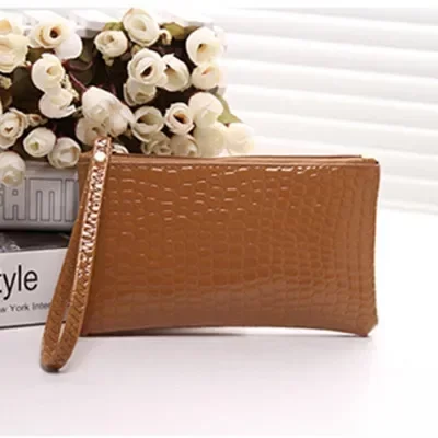 New Women Crocodile Pattern PU Long Wallet Litchi Grain Coin Purse Female Bag Wrist Bags Zipper Phone Pocket Credit Card Holder_10