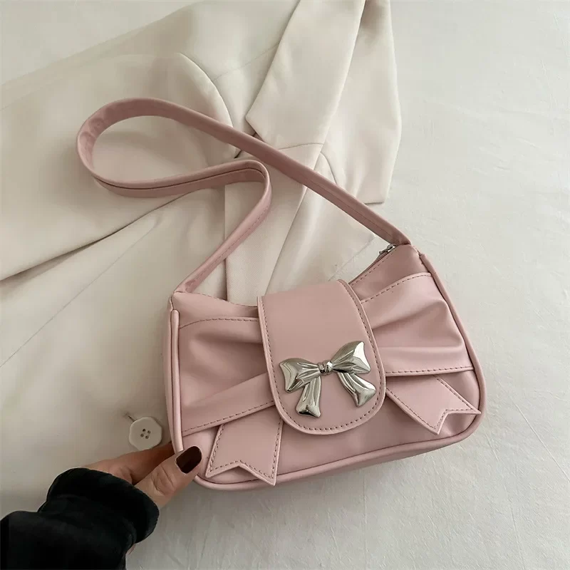 Trendy Bow Shoulder Bag Handbag Casual Underarm Bag Daily Commuting Bags PU Leather Lady Banquet Bag Business Women's Bags_10