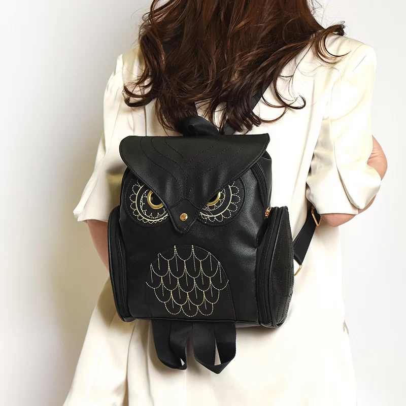 Women Backpack Stylish Cool Black PU Leather Owl Backpack Female Hot Sale Women Bag bagpack for girls_1