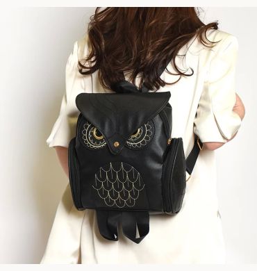 Women Backpack Stylish Cool Black PU Leather Owl Backpack Female Hot Sale Women Bag bagpack for girls