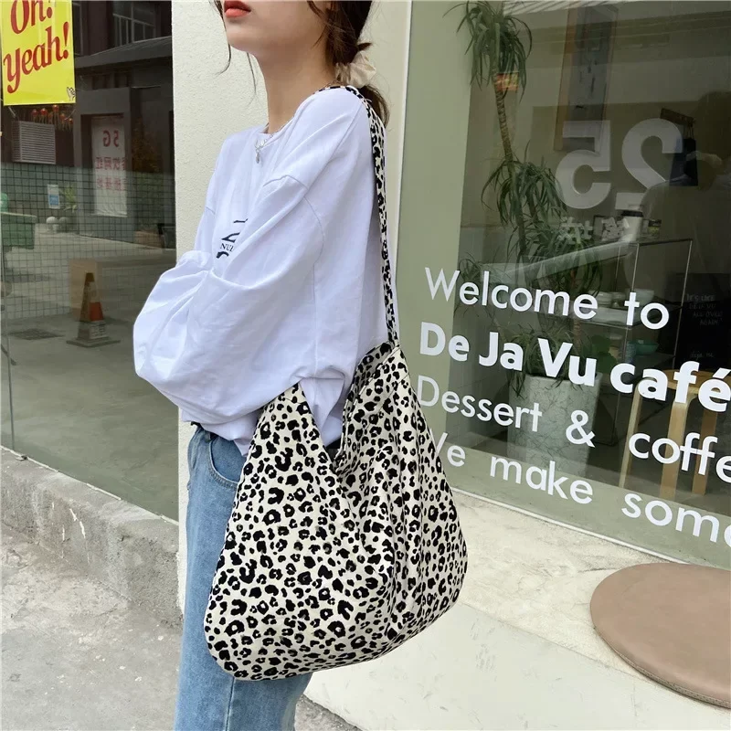 Oversized Leopard Prints Shoulder Bags for Women Deformable Canvas Large Capacity Shopping Totes 2024 Winter New Luxury Handbags_8