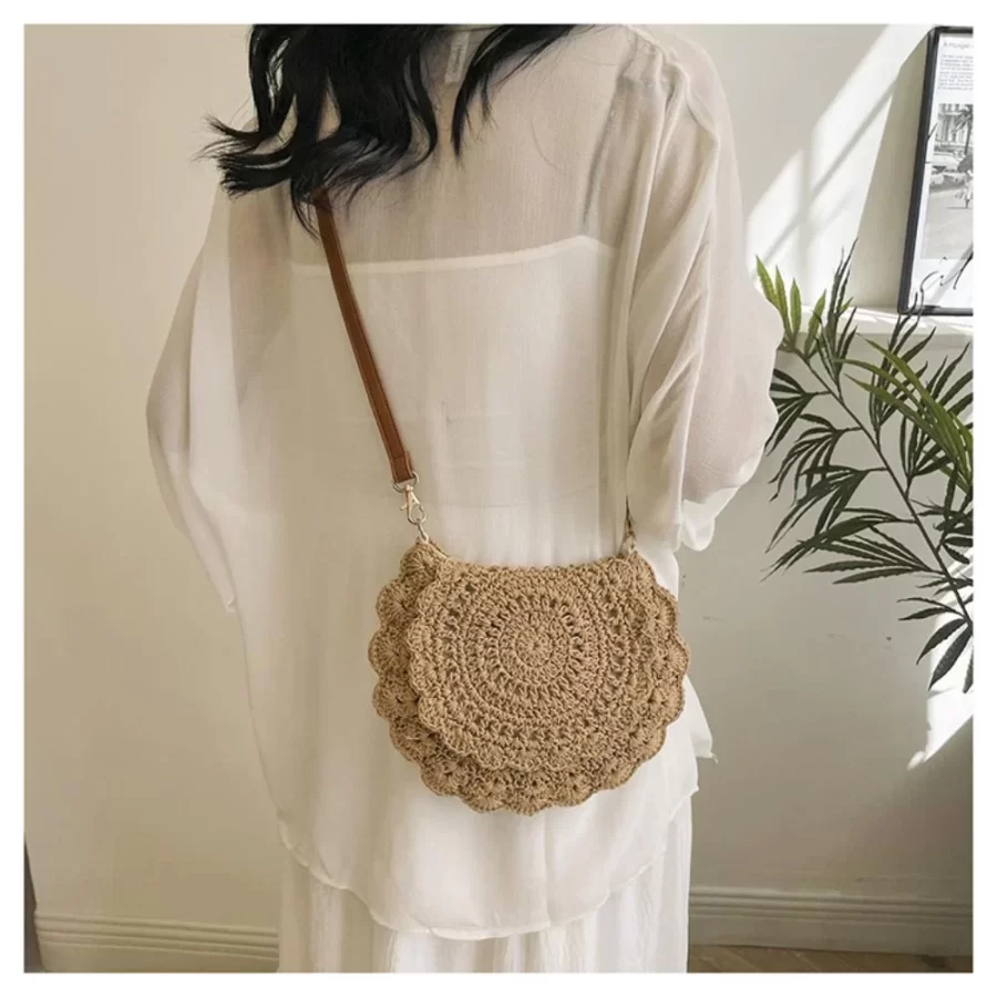 Fashion Hollow Woven Shoulder Bag For Women Handmade Cotton Thread Crochet Crossbody Bag Summer Beach Bag Flip Button Handbag_4