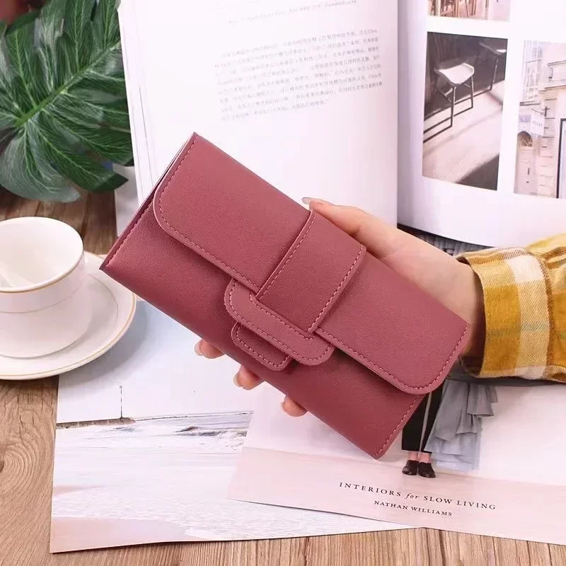 2024 PU Leather Women Wallets Luxury Long Hasp Fold-over Pattern Coin Purses Female Brand Solid Colors New Thin Clutch Phone Bag_2