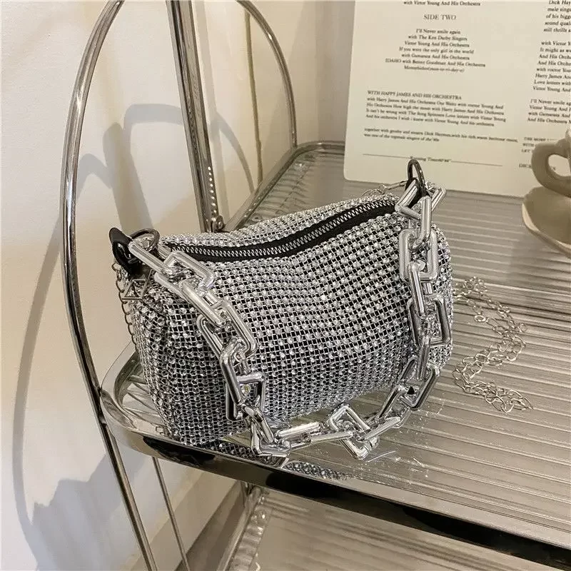 New Allover Rhinestone Bucket Bag, Glitter Chain Prom Purse, Women's Mini Crossbody Bag (6.3*3.54) Inch_2