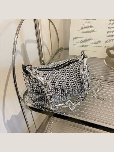 New Allover Rhinestone Bucket Bag, Glitter Chain Prom Purse, Women's Mini Crossbody Bag (6.3*3.54) Inch 2