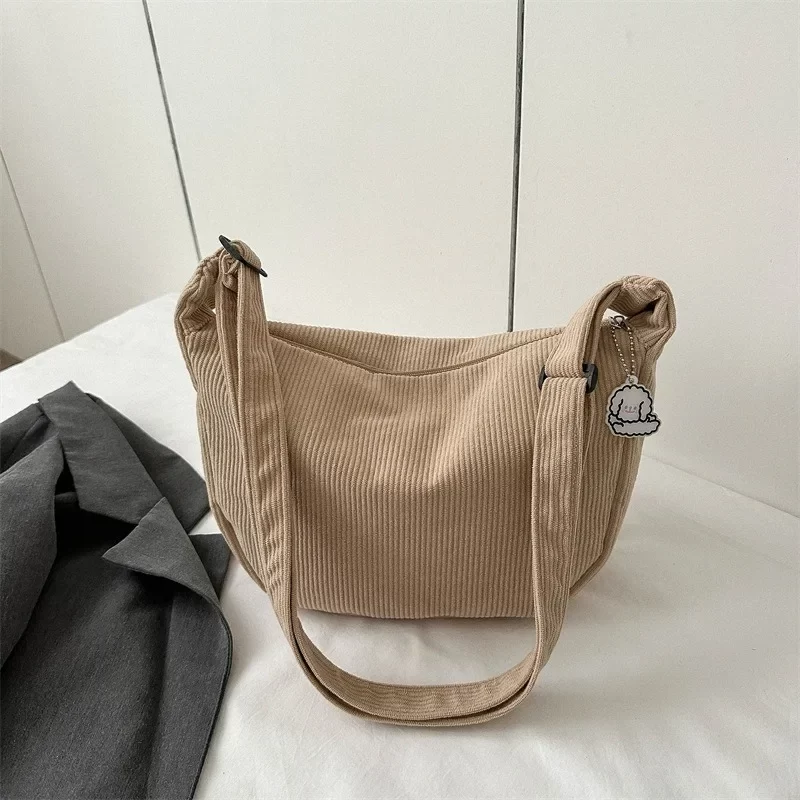 Fashion Women Canvas Shoulder Bags Korean Fashion Female Messenger Crossbody Bag for Girl Students Corduroy Solid Cloth Handbags_4