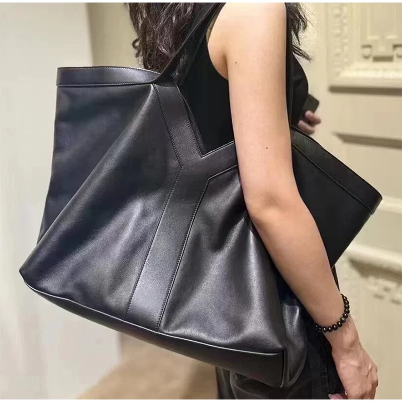 Soft Luxury Y Letter Women Shoulder Bag New Genuine Leather Fashion Large Capacity Tote Bag High-end Casual Commuting Brand Bag_2