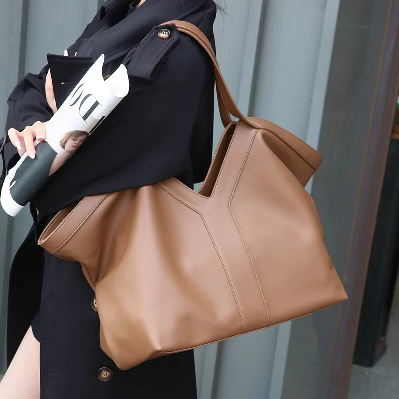 Soft Luxury Y Letter Women Shoulder Bag New Genuine Leather Fashion Large Capacity Tote Bag High-end Casual Commuting Brand Bag_5