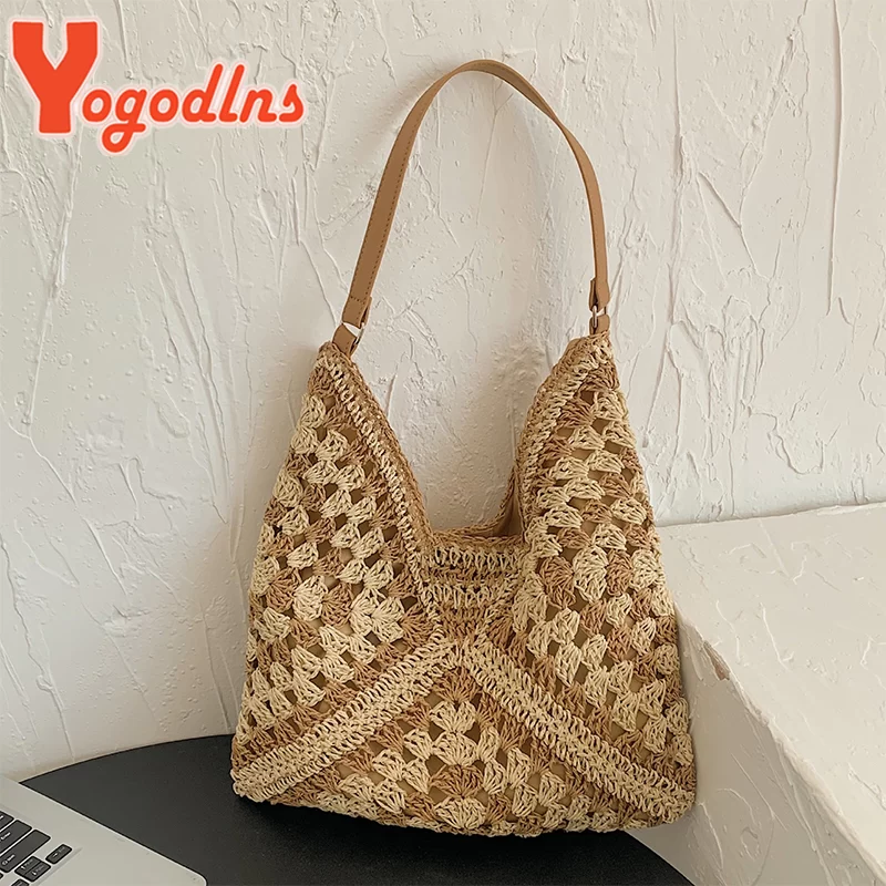 Yogodlns Women Weaving Clutches Top-handle Bag Large  Portable Shoulder Bag Summer Beach Purses Shopper Satchel Female Tote Bags_1