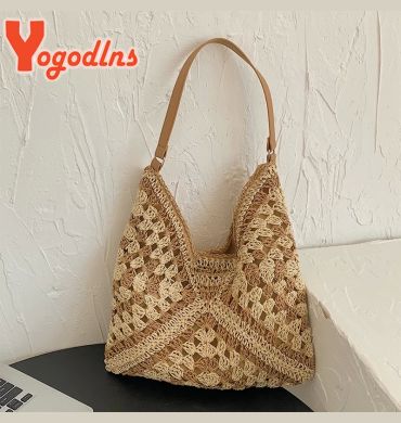 Yogodlns Women Weaving Clutches Top-handle Bag Large  Portable Shoulder Bag Summer Beach Purses Shopper Satchel Female Tote Bags