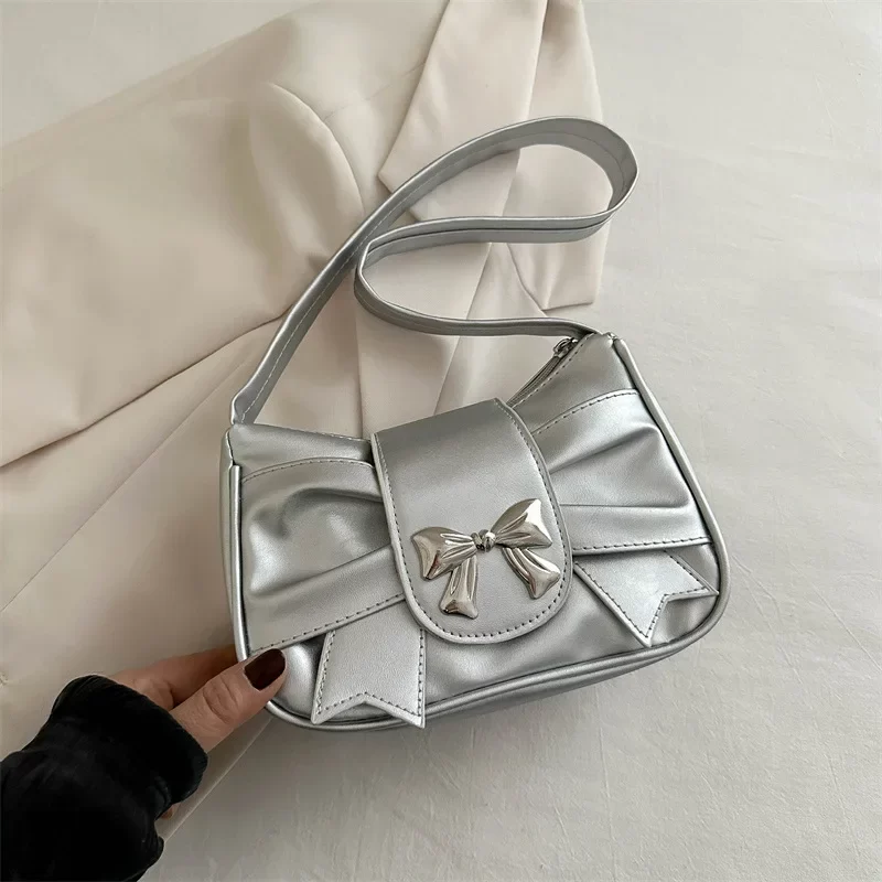 Trendy Bow Shoulder Bag Handbag Casual Underarm Bag Daily Commuting Bags PU Leather Lady Banquet Bag Business Women's Bags_11