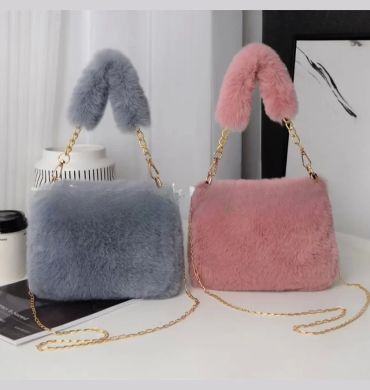 Fashion Women Fluffy Shoulder Bags Female Winter Chain Underarm Bag Solid Color Handbag Soft Plush Handle Bag