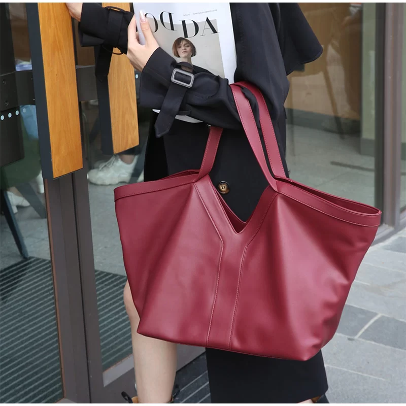 Soft Luxury Y Letter Women Shoulder Bag New Genuine Leather Fashion Large Capacity Tote Bag High-end Casual Commuting Brand Bag_4